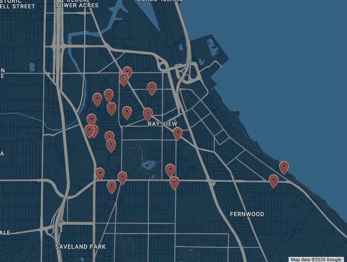Map of Pi11ar properties in Bay View neighborhood